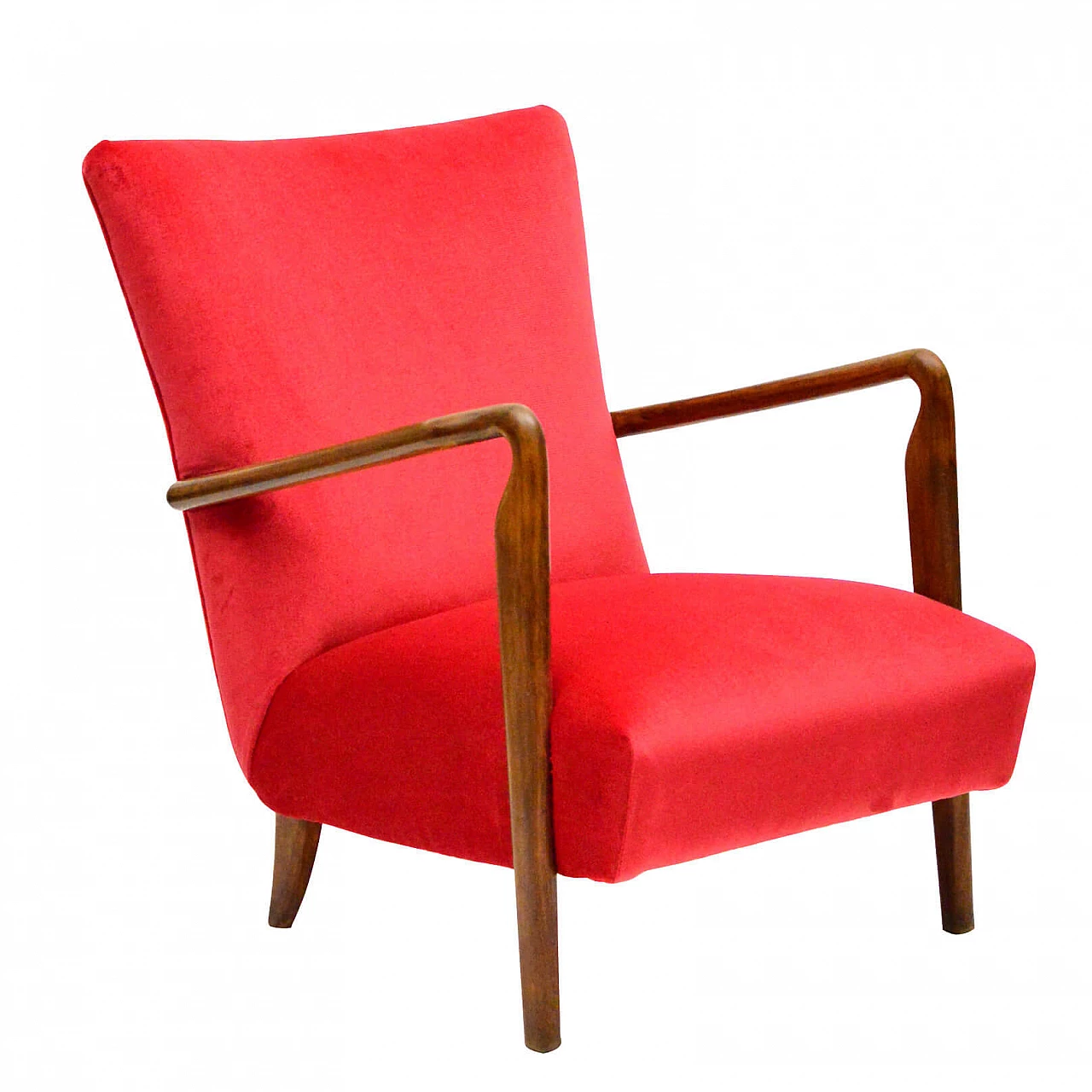 Poltrona modello 401 di Cassina in noce e velluto rosso, anni '40 1241510