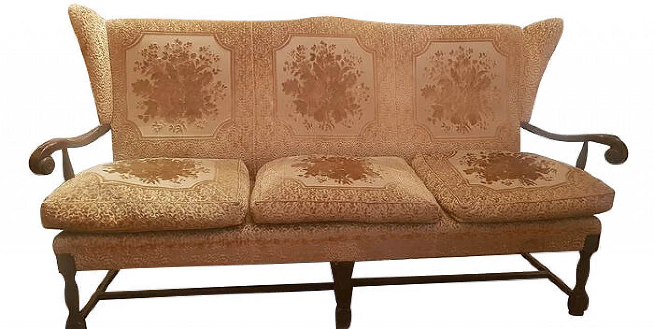 Divano e coppia di poltrone in tessuto di San Leucio, anni '50 1241518