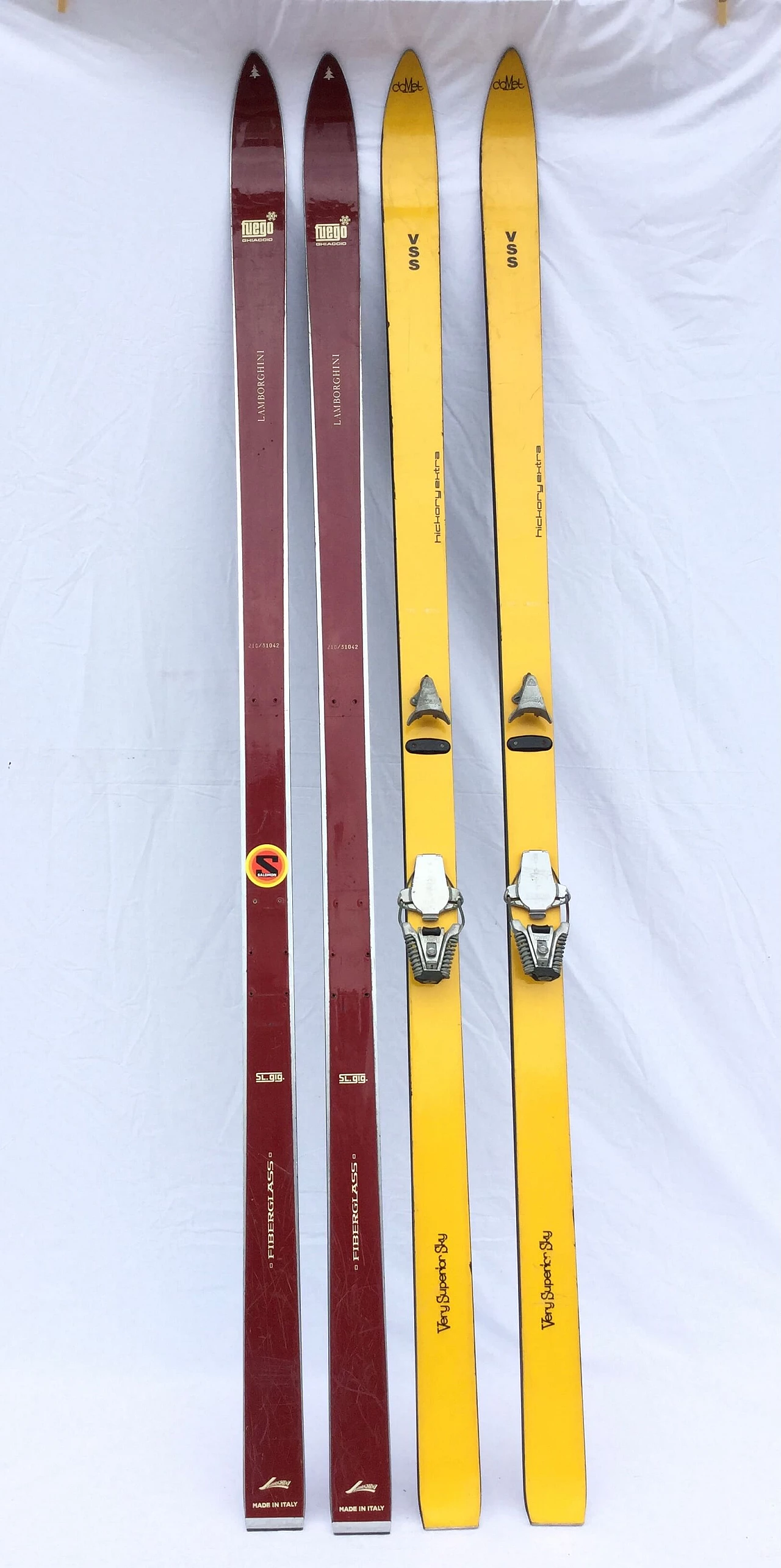 2 Pairs of Lamborghini Fuego and VSS skis, 70s 1241835