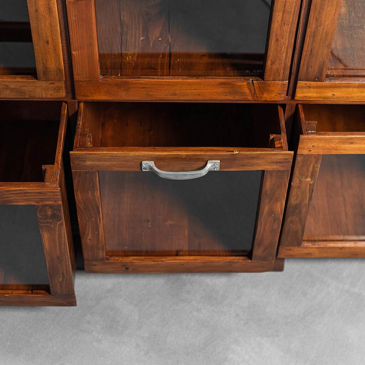 Chest of drawers in pine wood and glass, 1940s 1241860