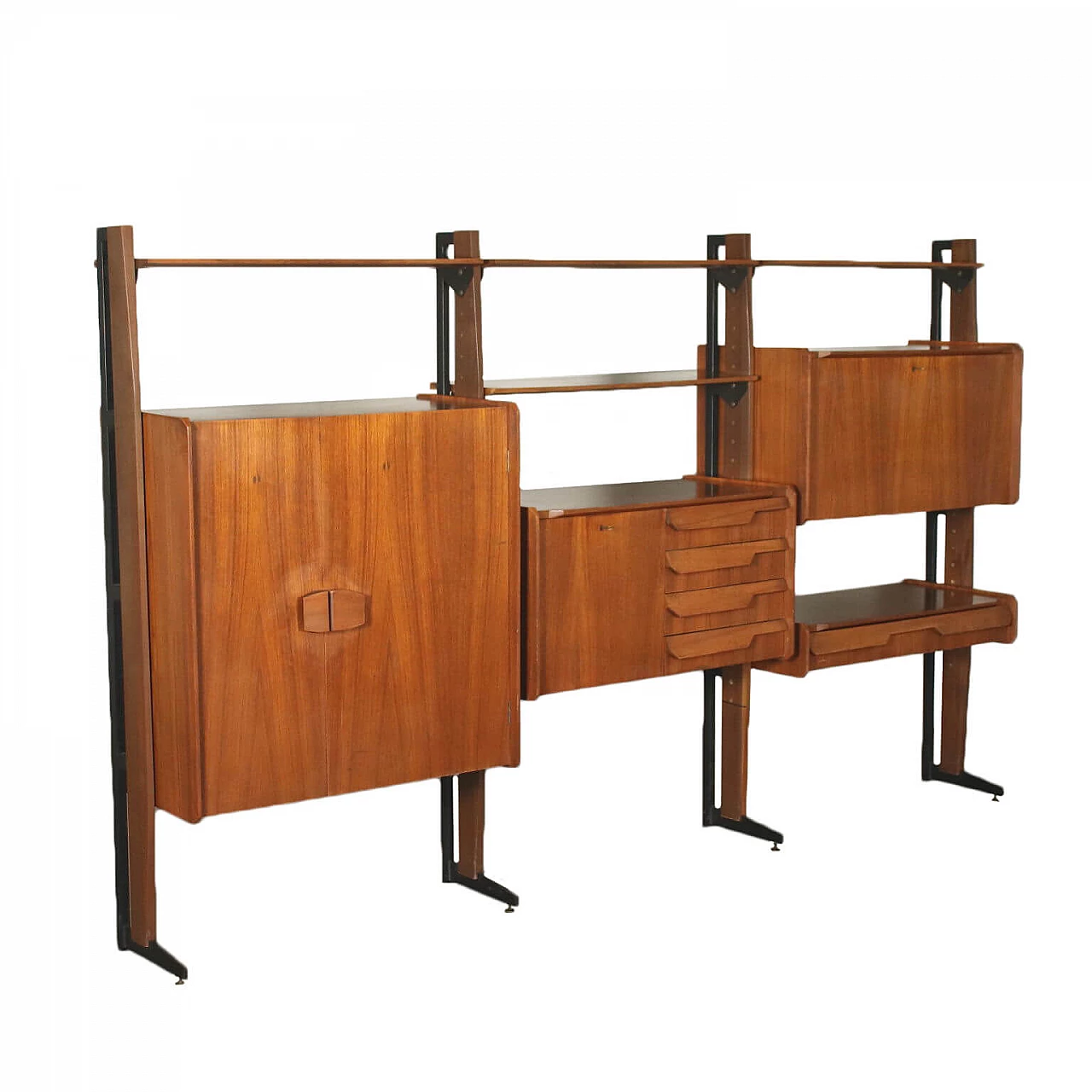 Bookcase in teak and metal, 60s 1242135