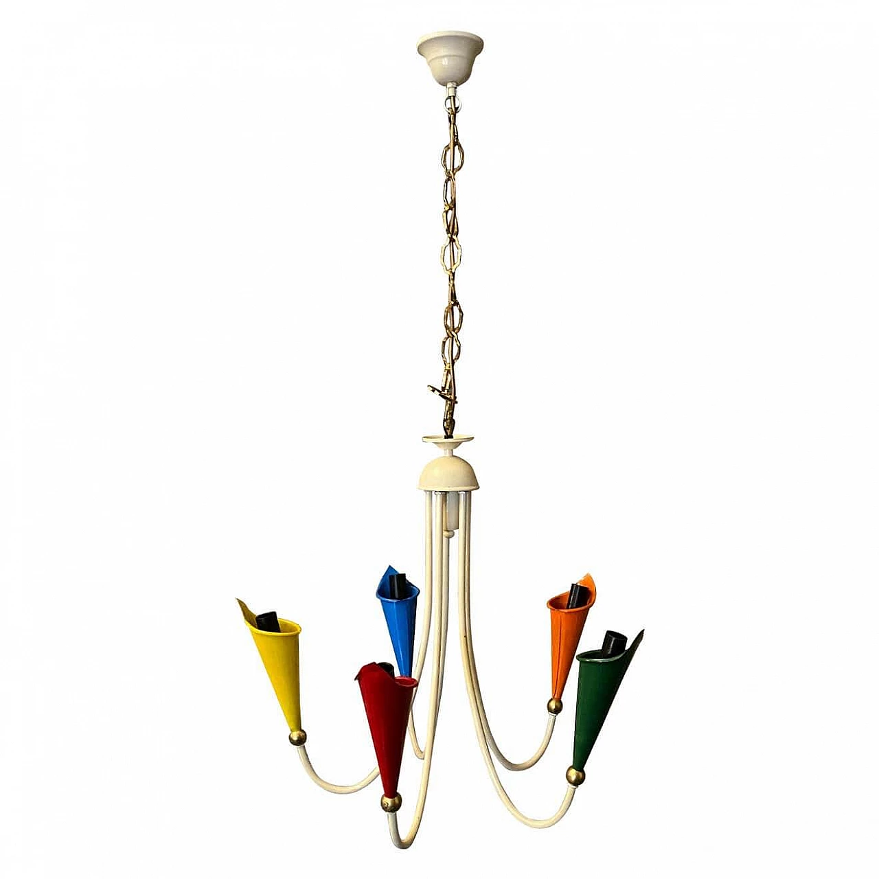 Lampadario in ottone e metallo dipinto, anni '50 1242302