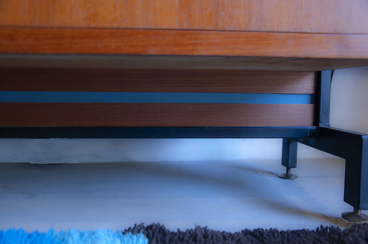 High wooden sideboard with blue inserts, 70s 1242412