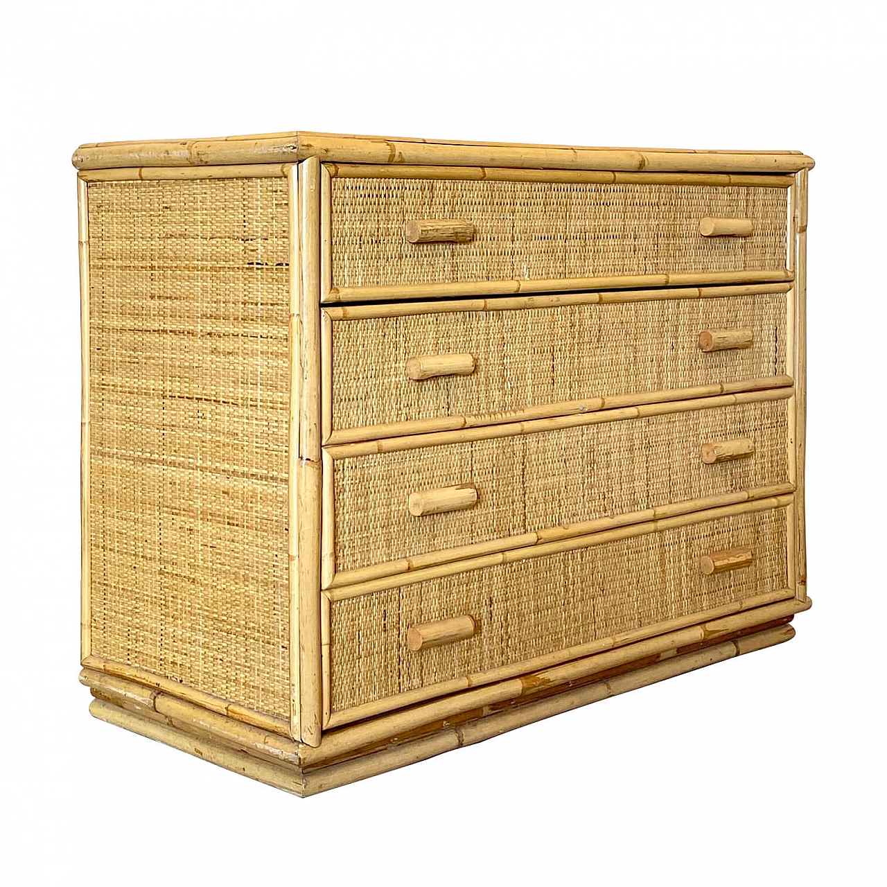 Cassettiera in vimini e bambù, anni '70 1242952