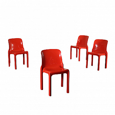 4 Selene chairs in plastic material by Vico Magistretti for Artemide, 70s