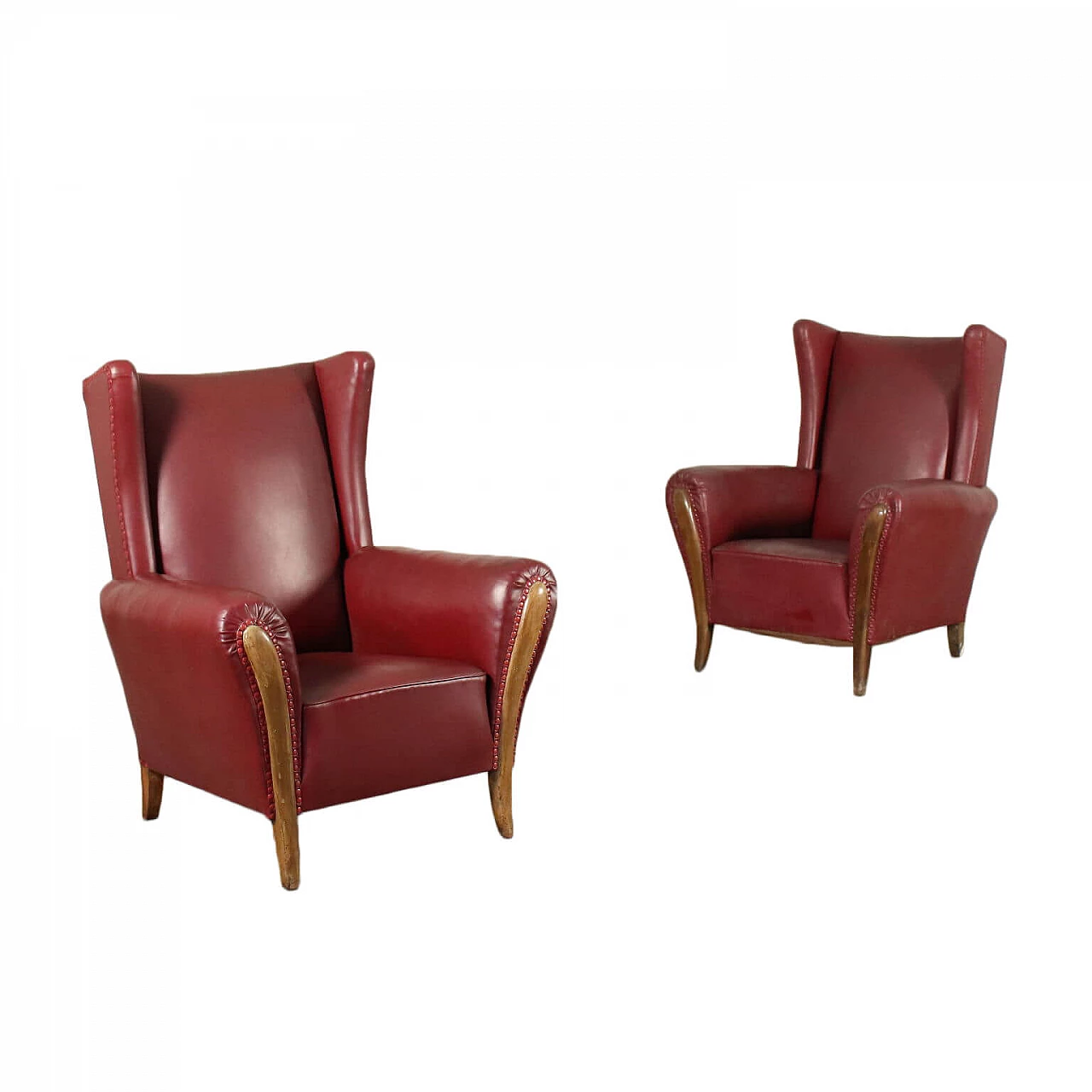 Pair of Bergere armchairs in beechwood and skai, 50s 1243446