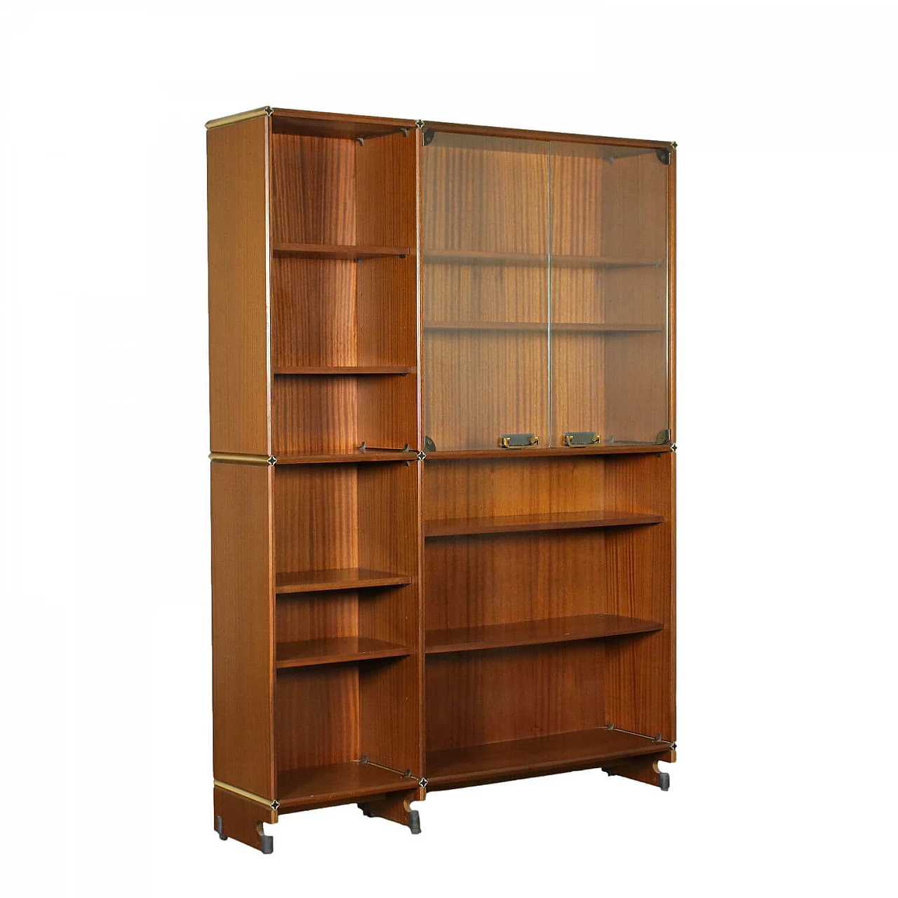Bookcase in mahogany, brassed aluminum and glass, 60s 1243475