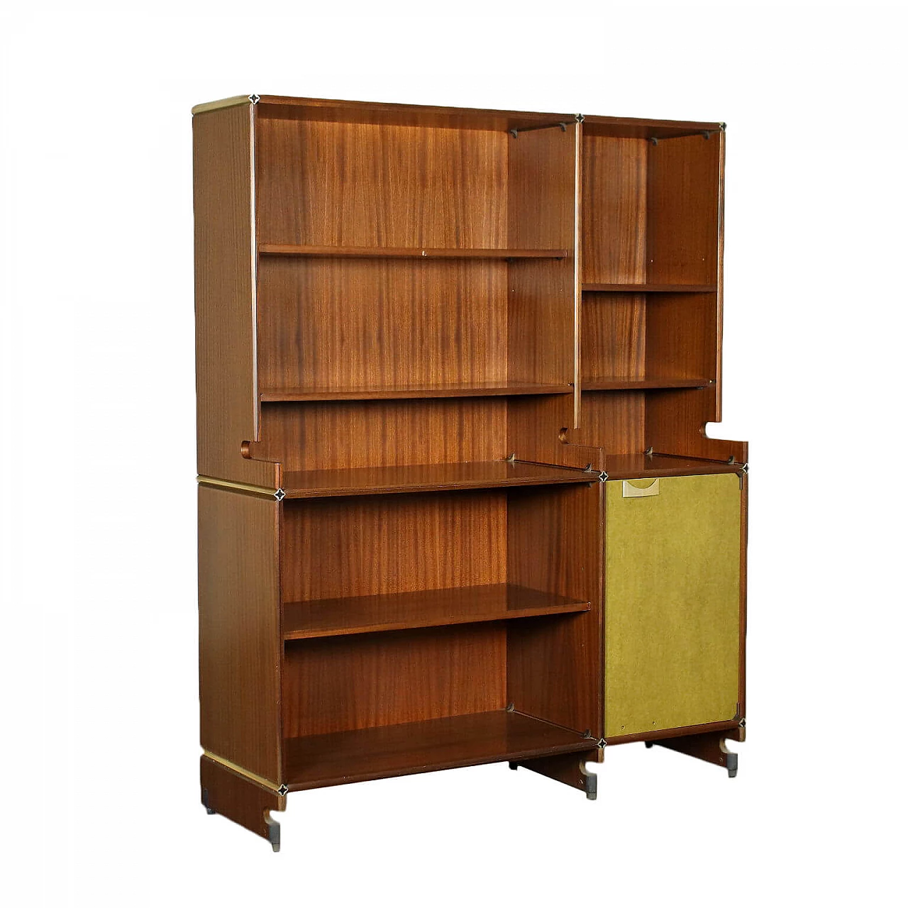 Fitting bookcase in mahogany, laminate and brass-plated aluminium by Piarotto, 60s 1243527