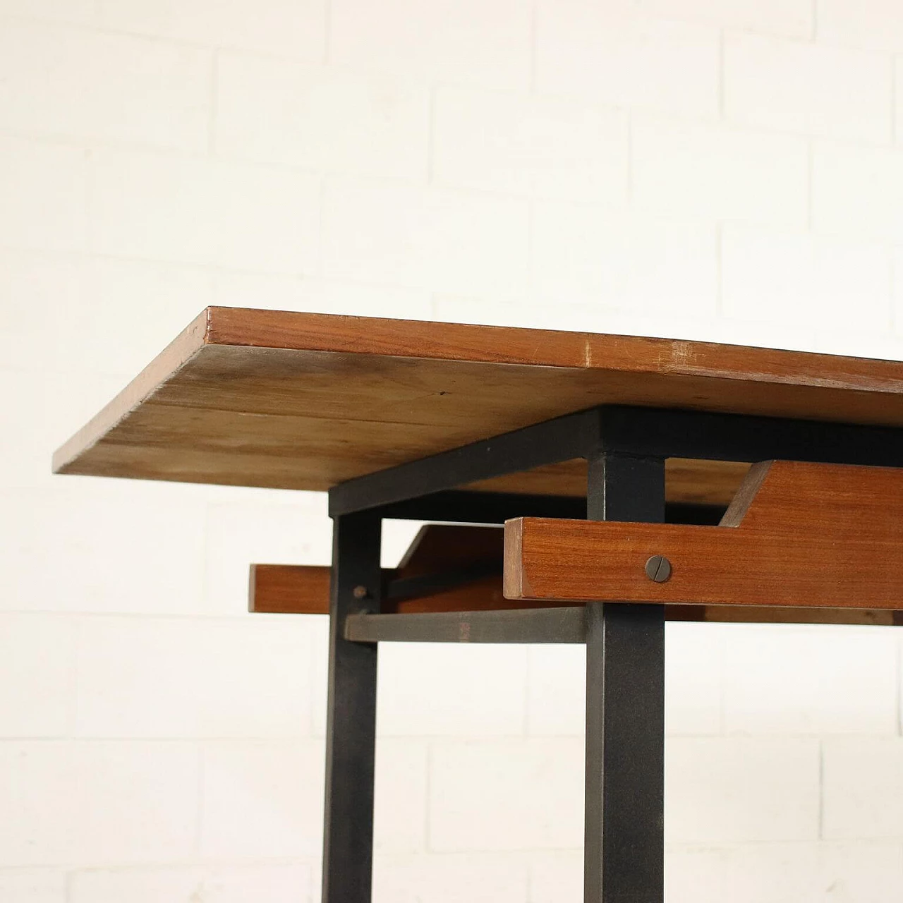 Table in mahogany, enameled metal and laminate, 60s 1243531