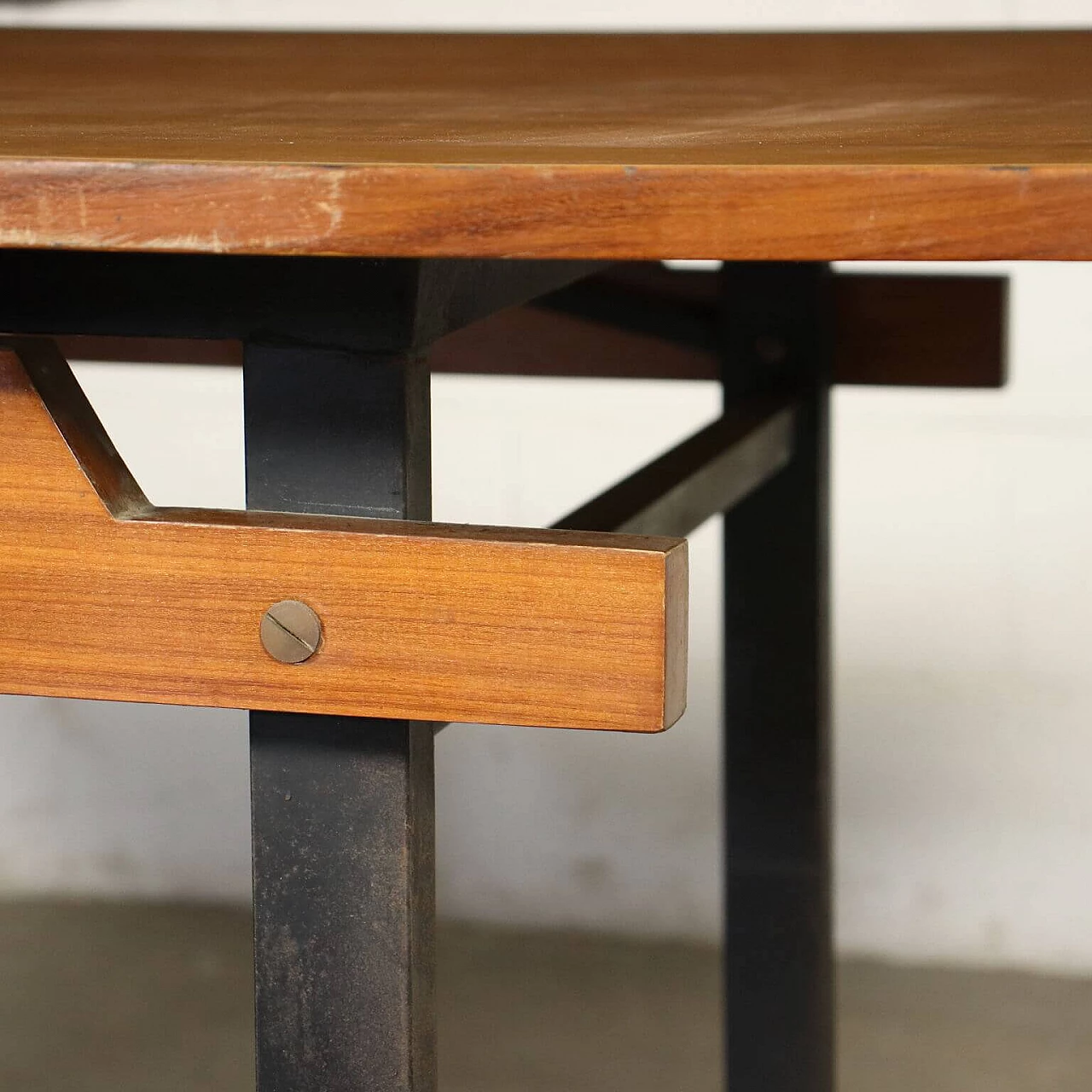 Table in mahogany, enameled metal and laminate, 60s 1243533