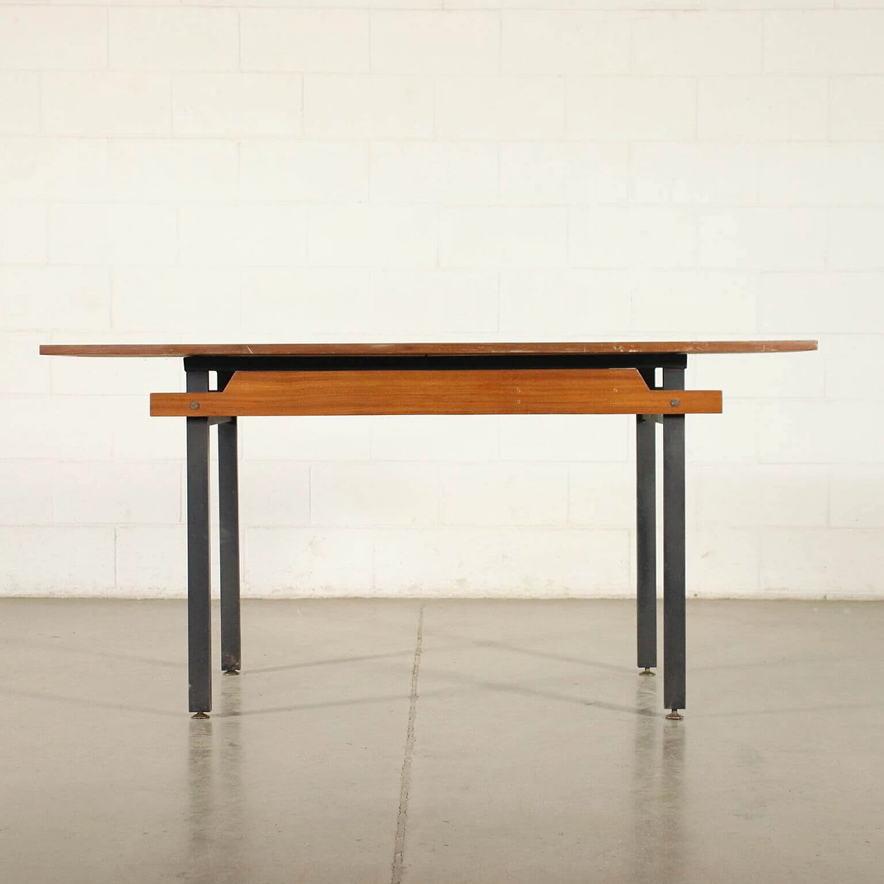 Table in mahogany, enameled metal and laminate, 60s 1243537