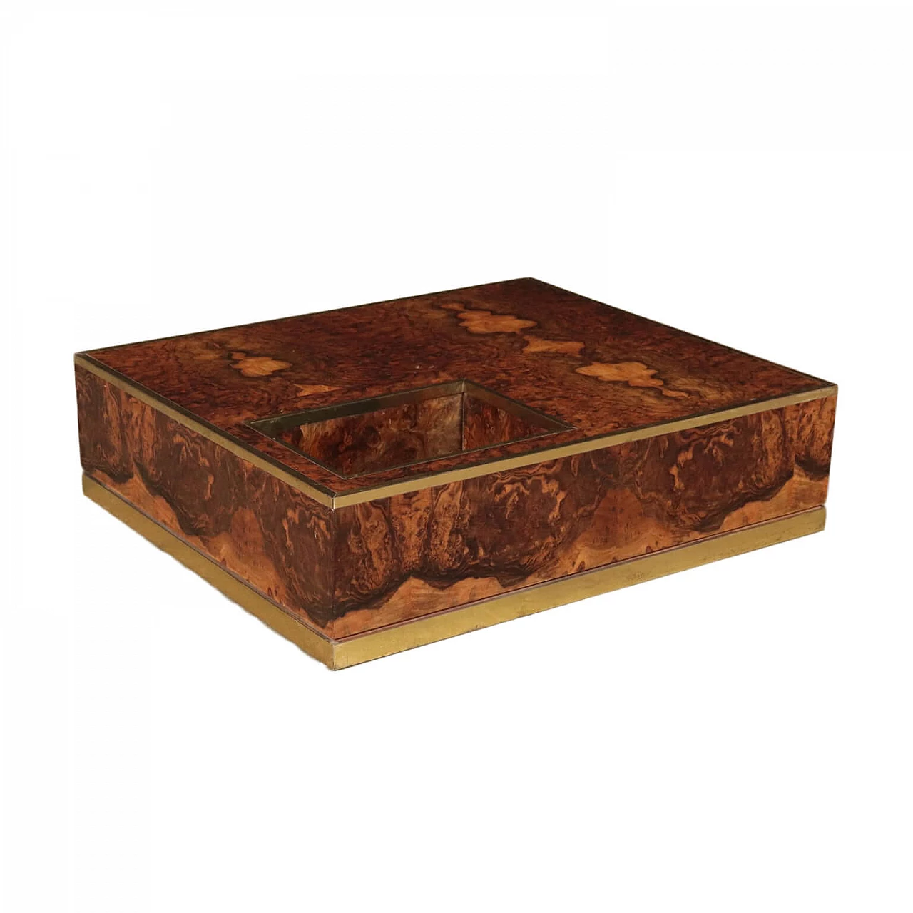 Coffee table in briarwood and brass in the style of Willy Rizzo 1243569