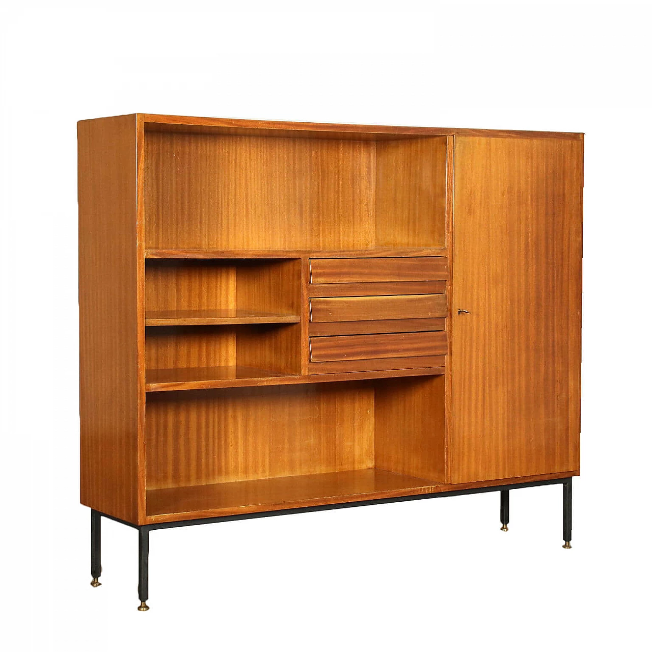 Bookcase in mahogany, metal and brass, 60s 1243583