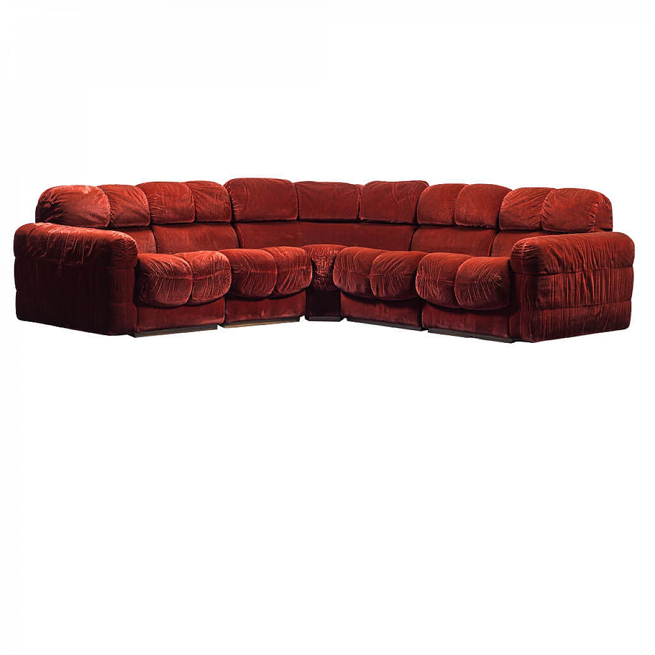Corner modular sofa in bordeaux fabric, 70s 1243869