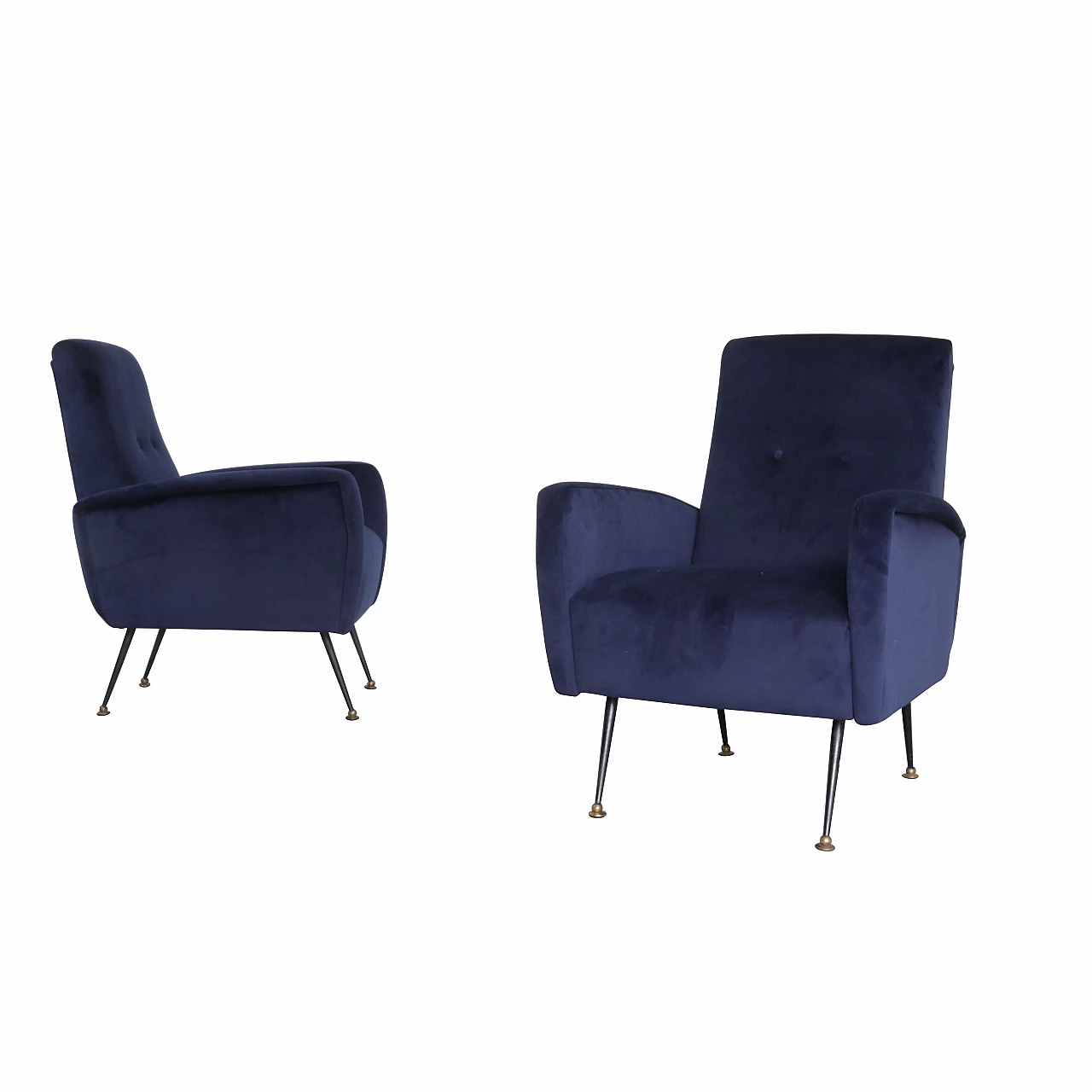 Pair of blue velvet armchairs, 1950s 1244360