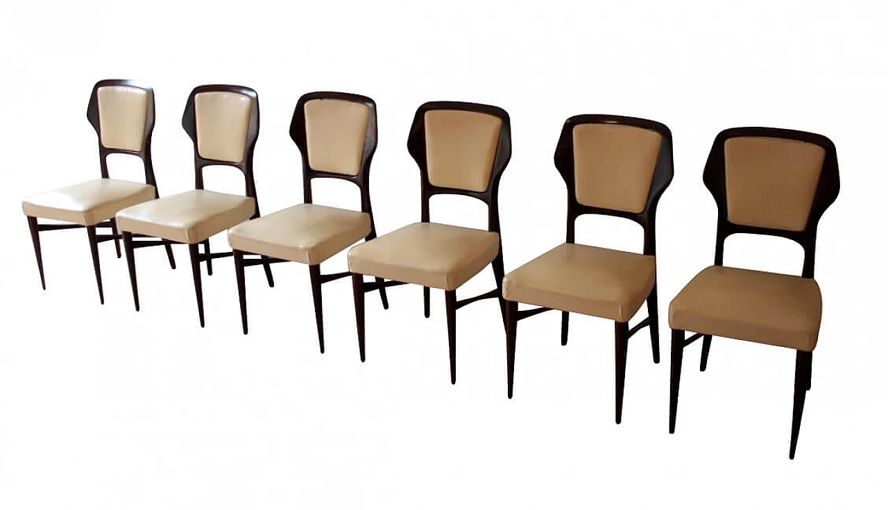 6 Chairs in rosewood and ecoleather by Vittorio Dassi for G. Cecchini e C., 50s 1244593