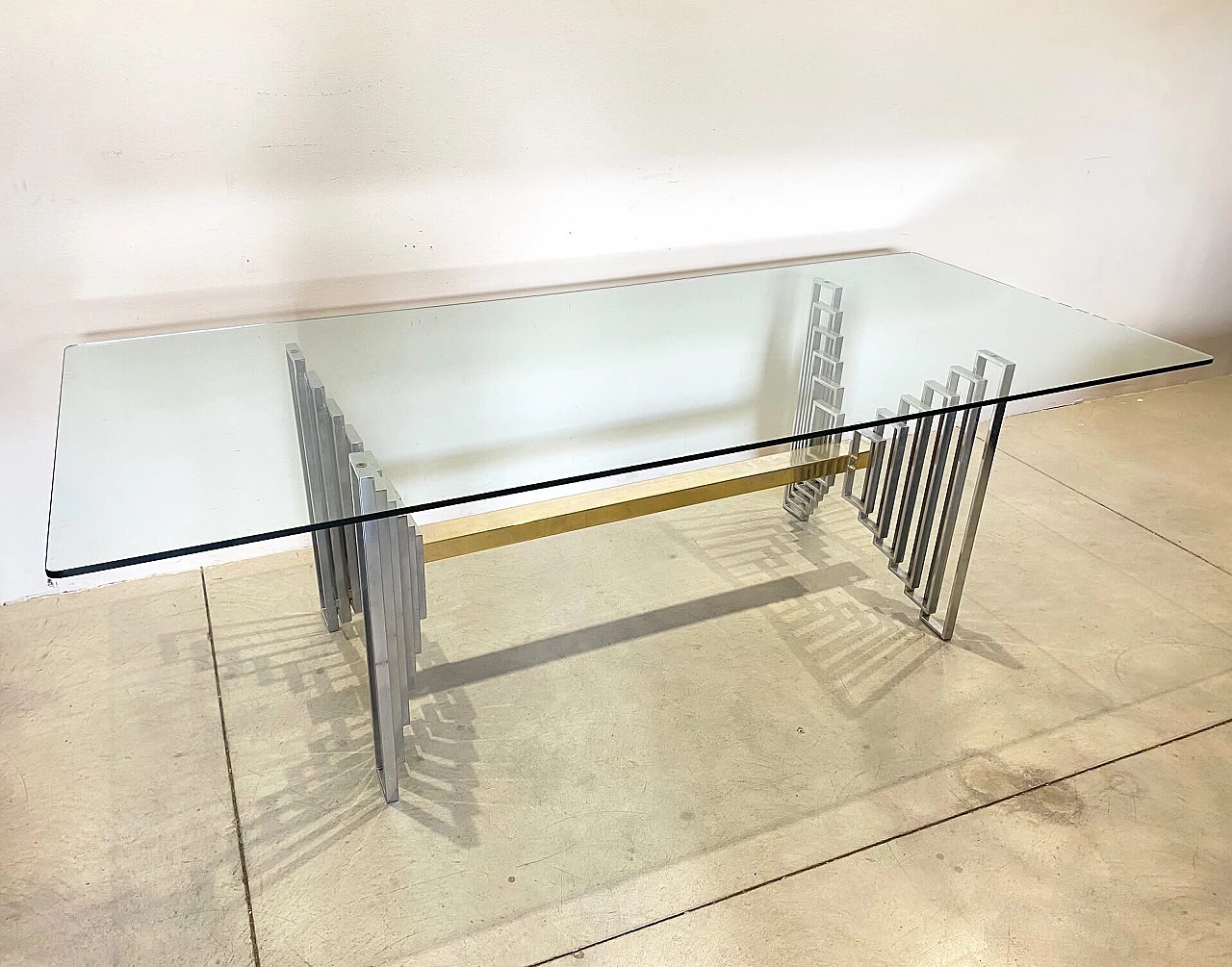 Glass and brass dining table, 70s 1244791