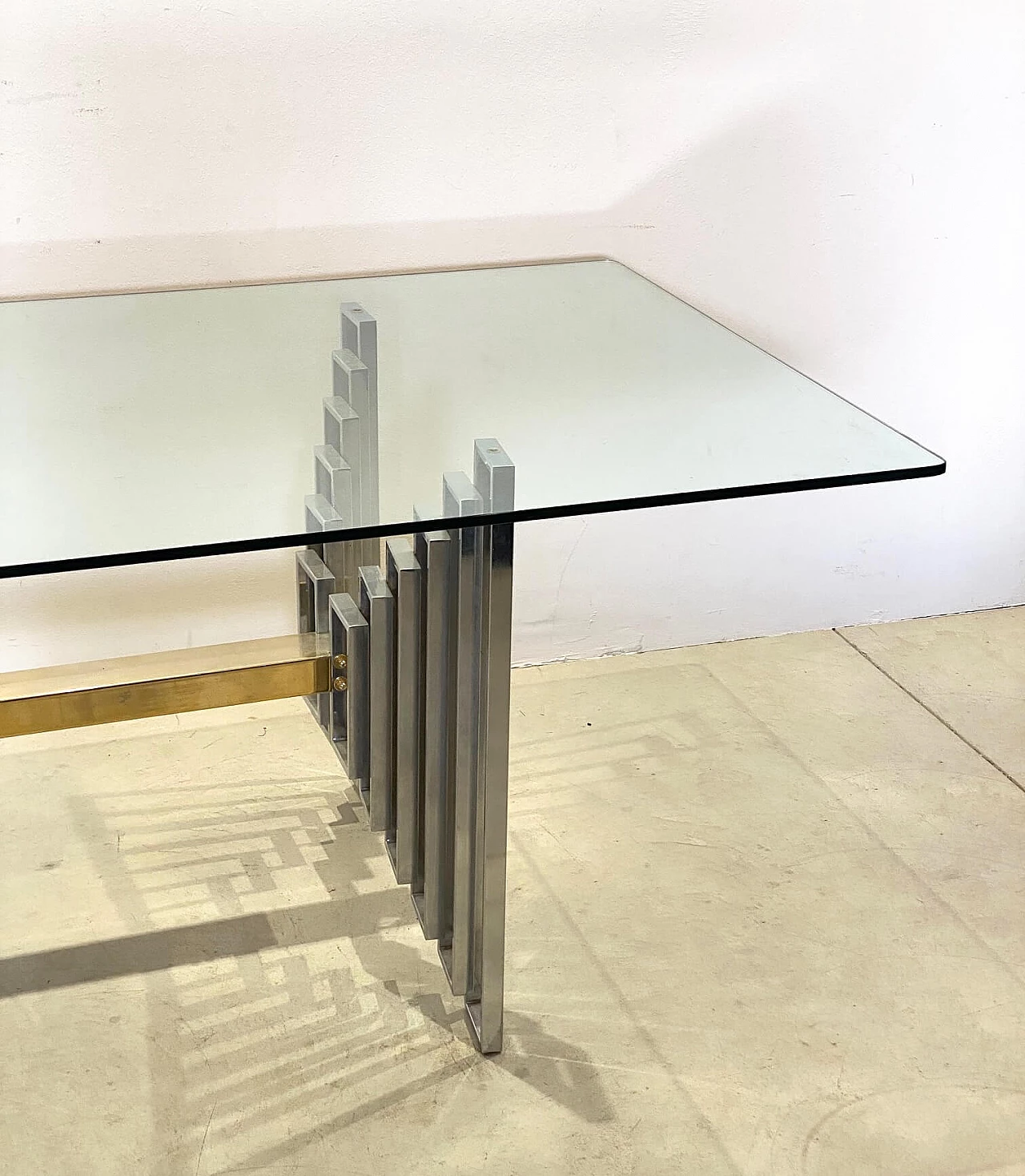 Glass and brass dining table, 70s 1244793