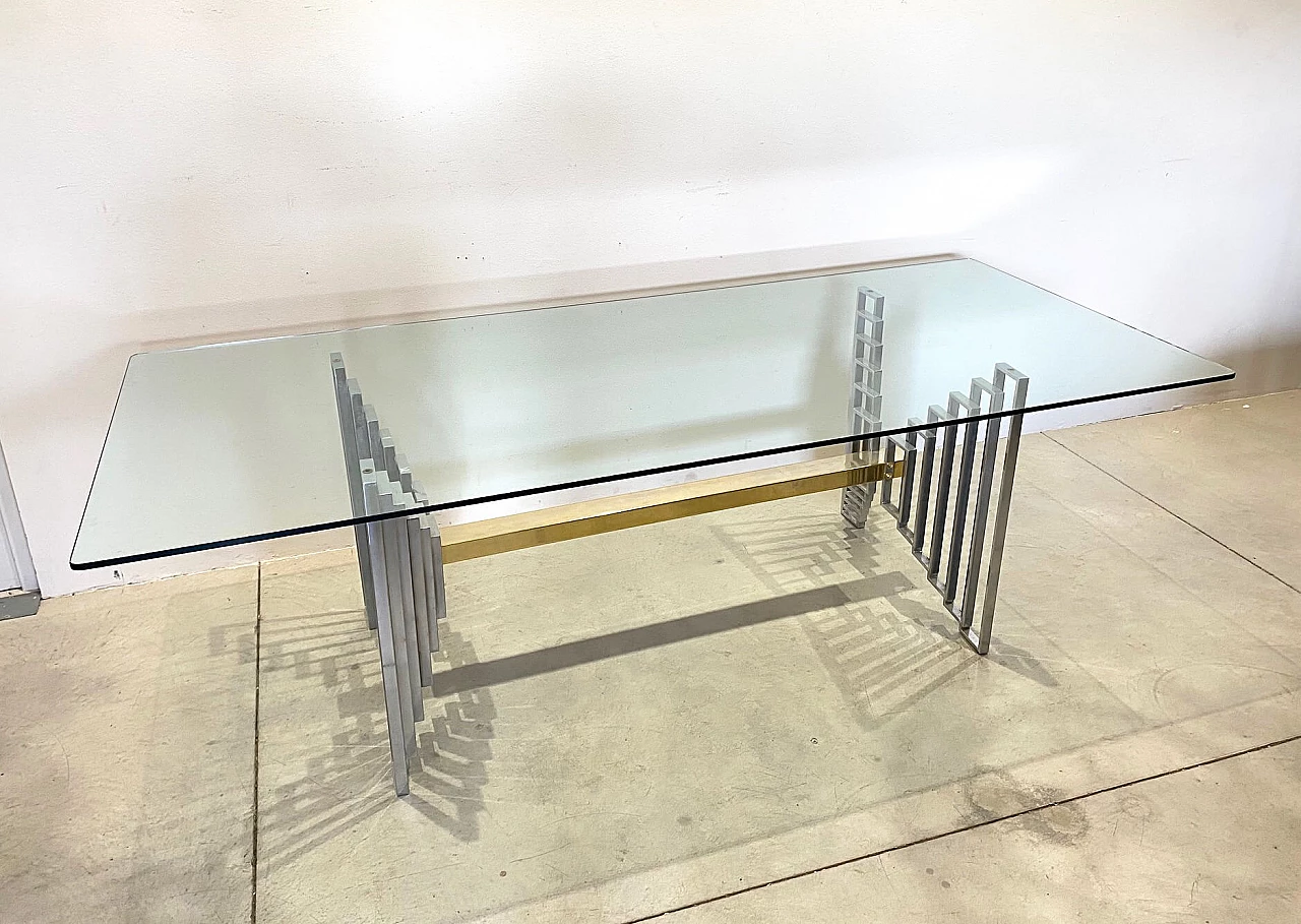 Glass and brass dining table, 70s 1244794