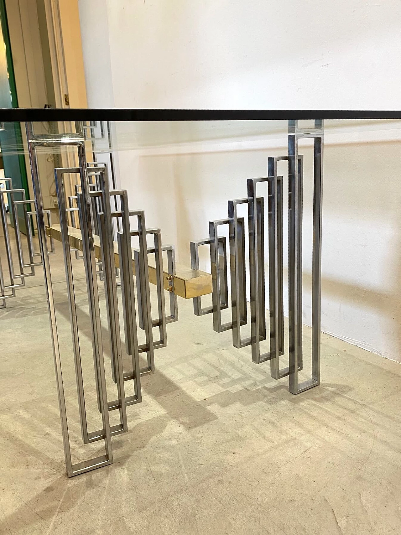 Glass and brass dining table, 70s 1244795