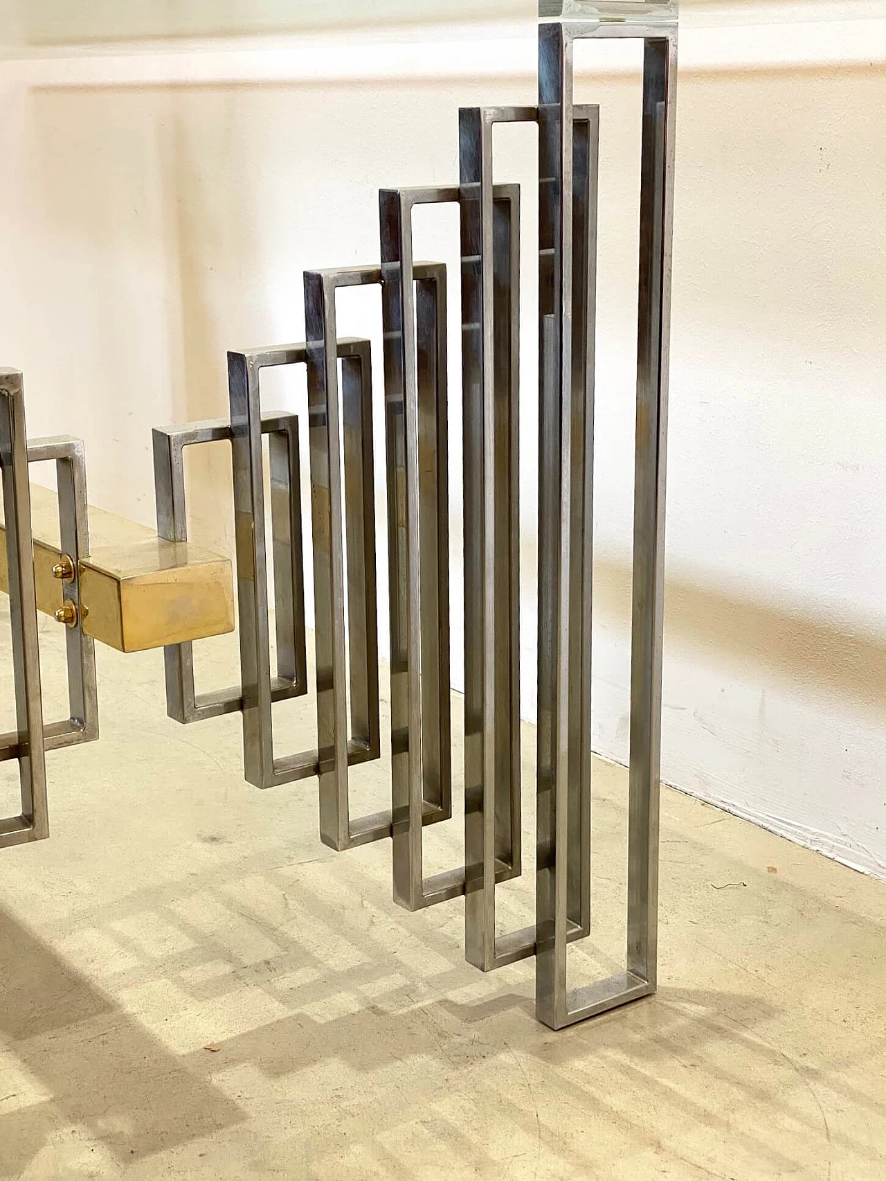 Glass and brass dining table, 70s 1244796