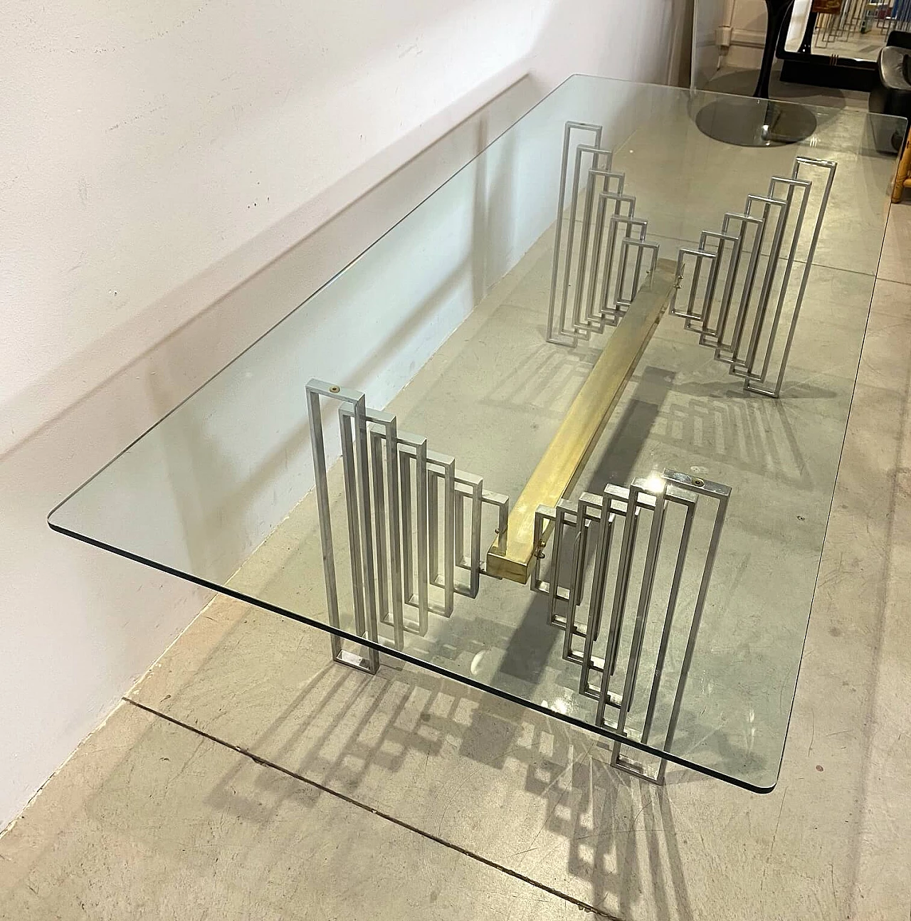 Glass and brass dining table, 70s 1244797