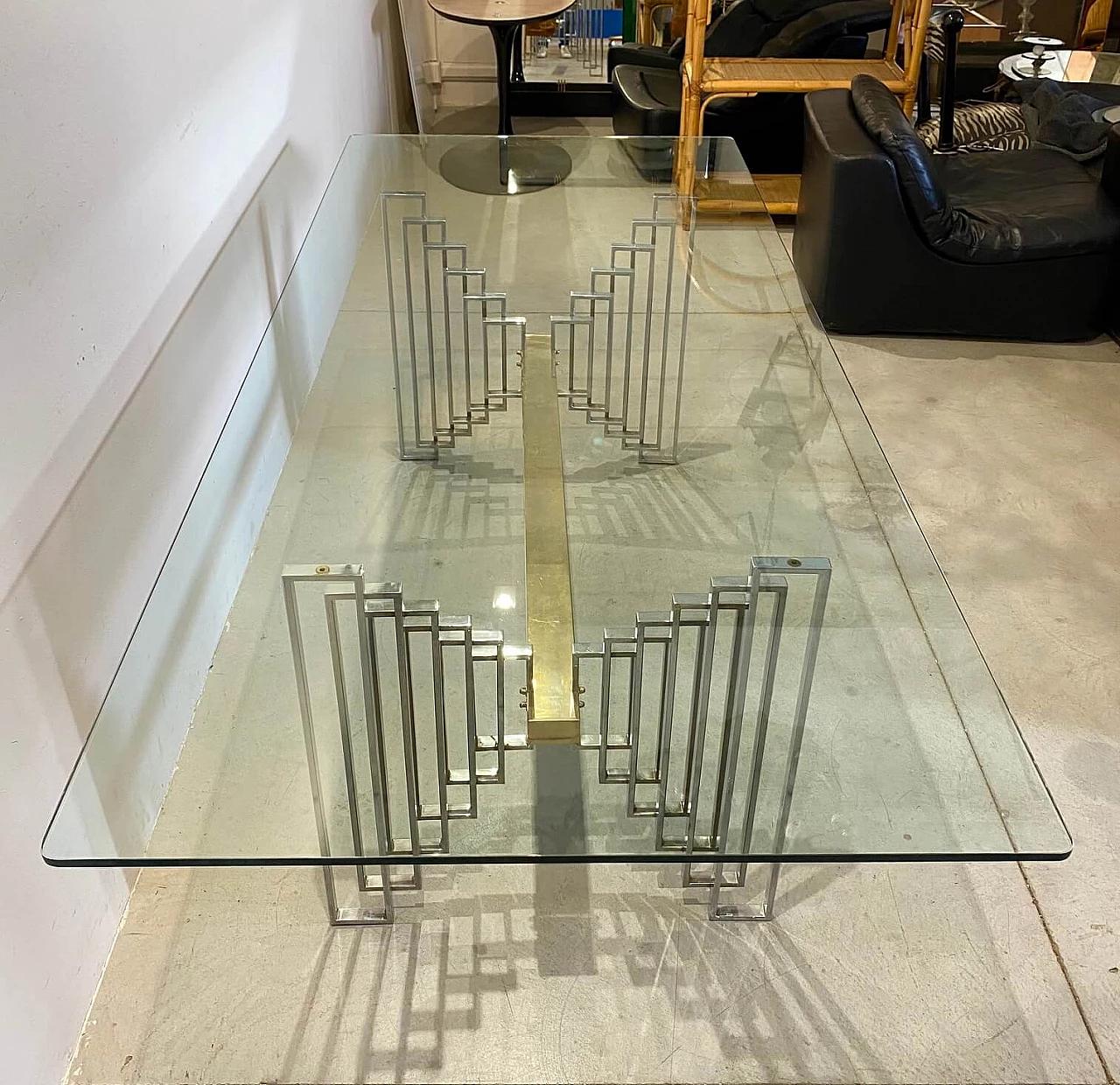 Glass and brass dining table, 70s 1244798