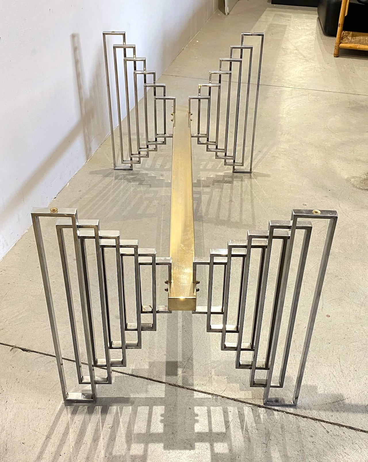 Glass and brass dining table, 70s 1244811