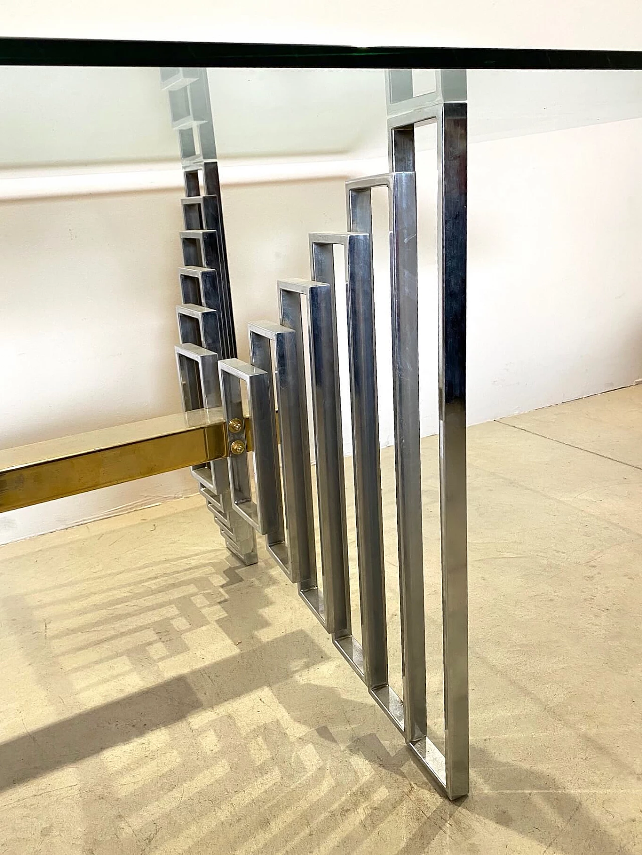 Glass and brass dining table, 70s 1244812