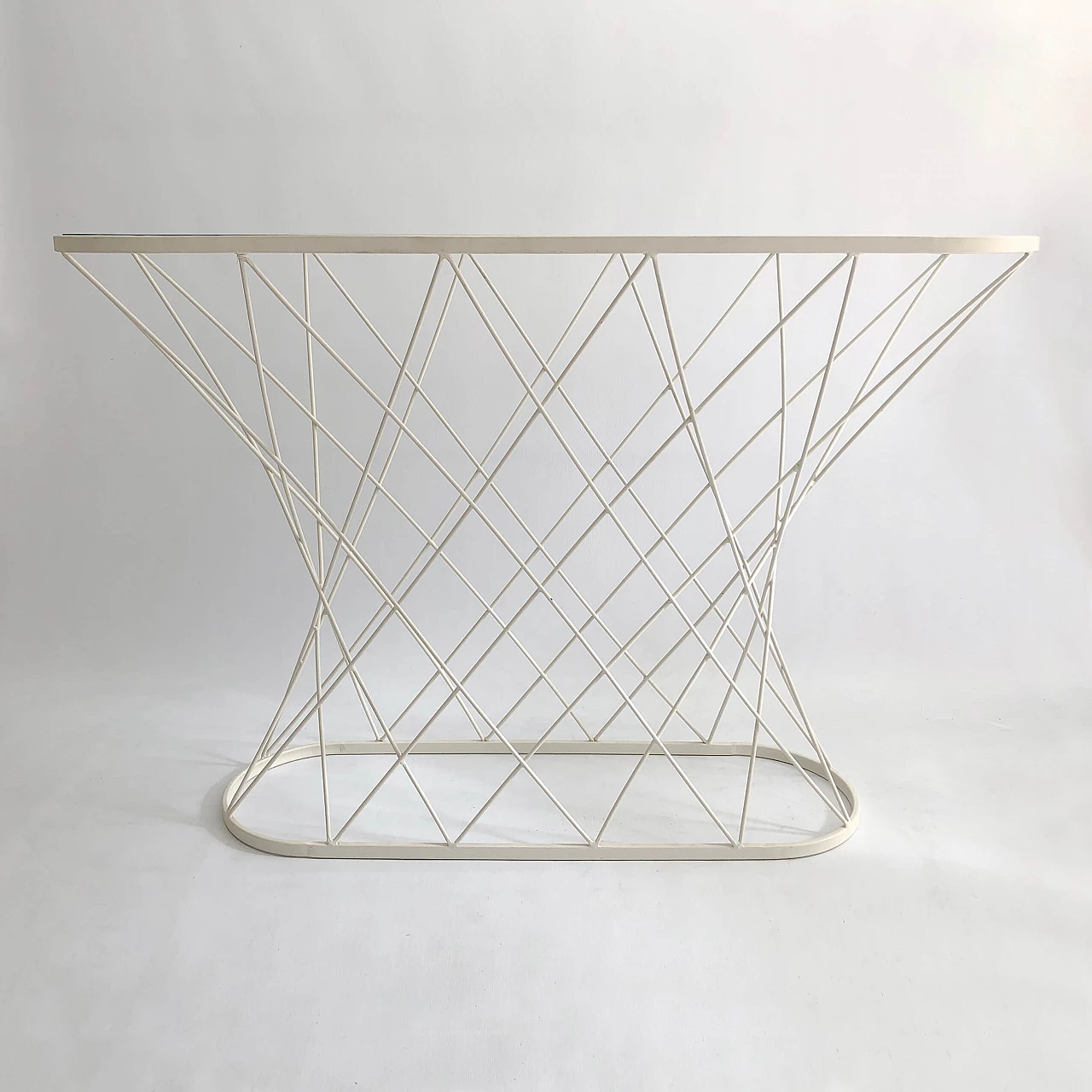 White twisted console table with glass top, 80s 1245169