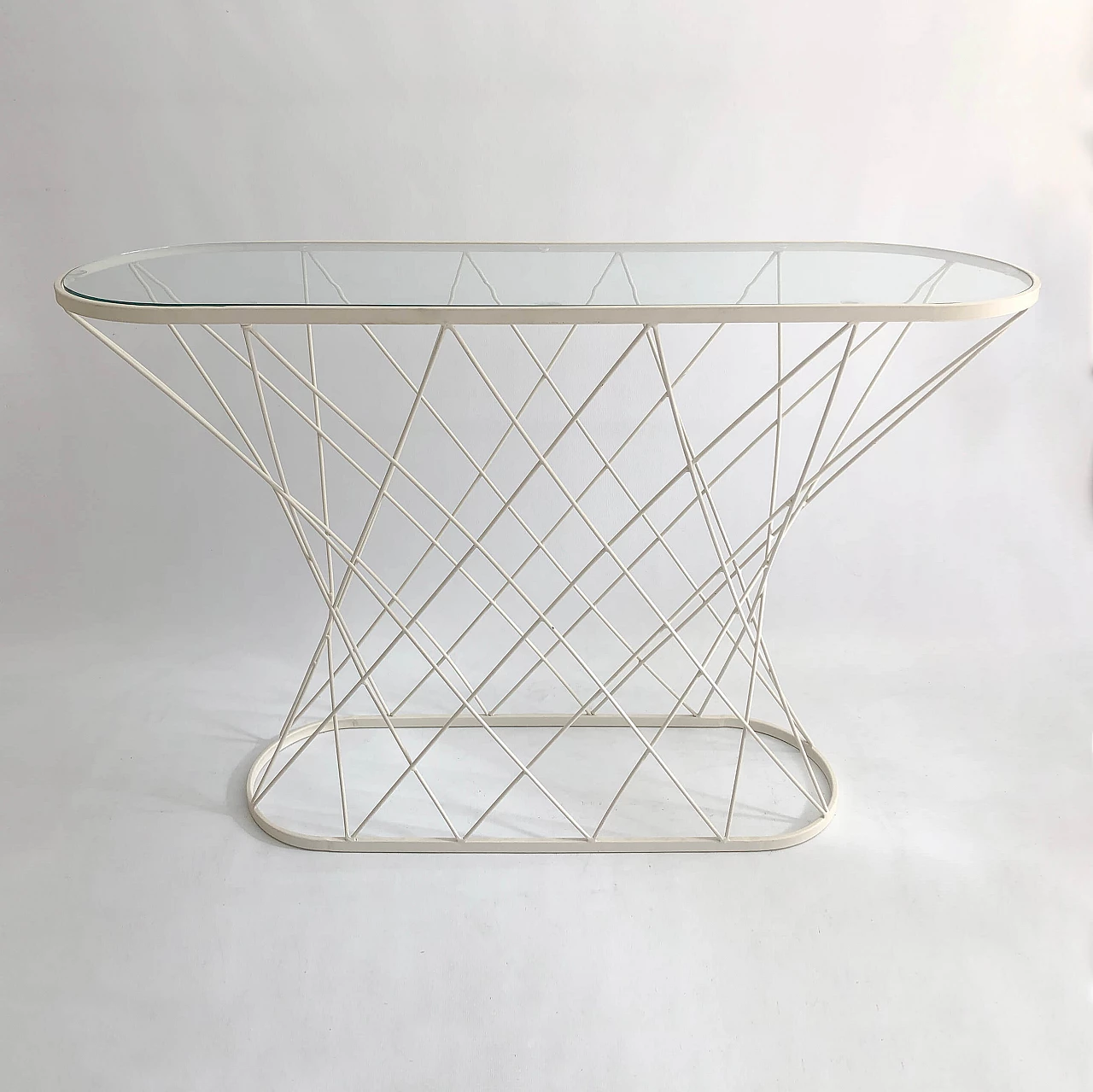 White twisted console table with glass top, 80s 1245170
