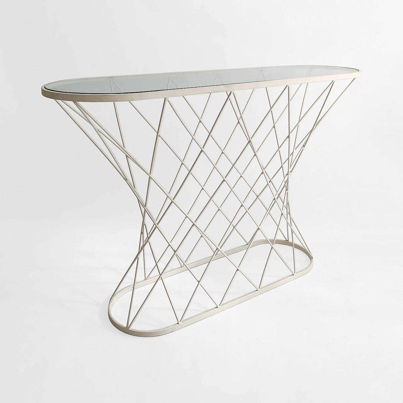 White twisted console table with glass top, 80s 1245171