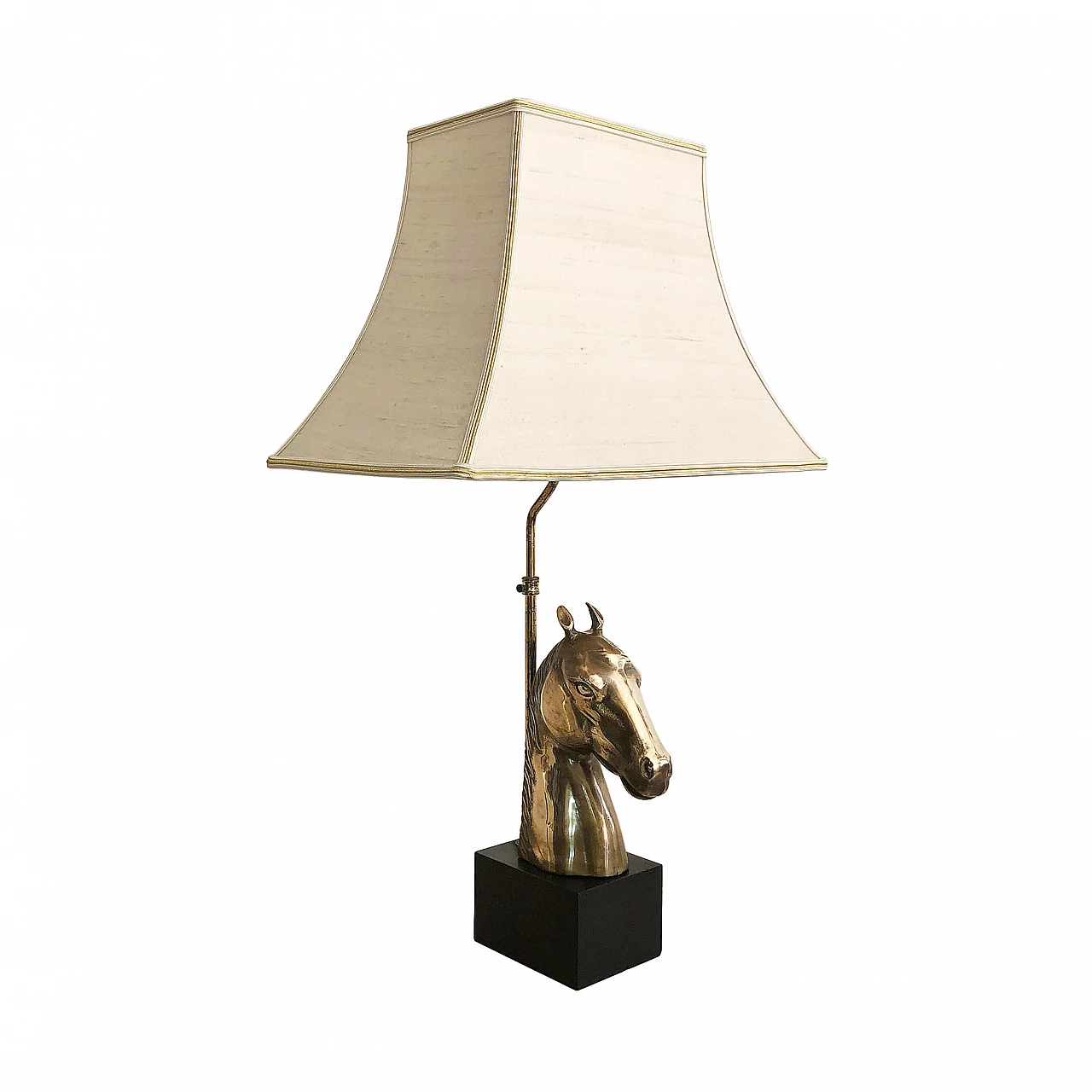 Brass and wood table lamp, 70s 1245216