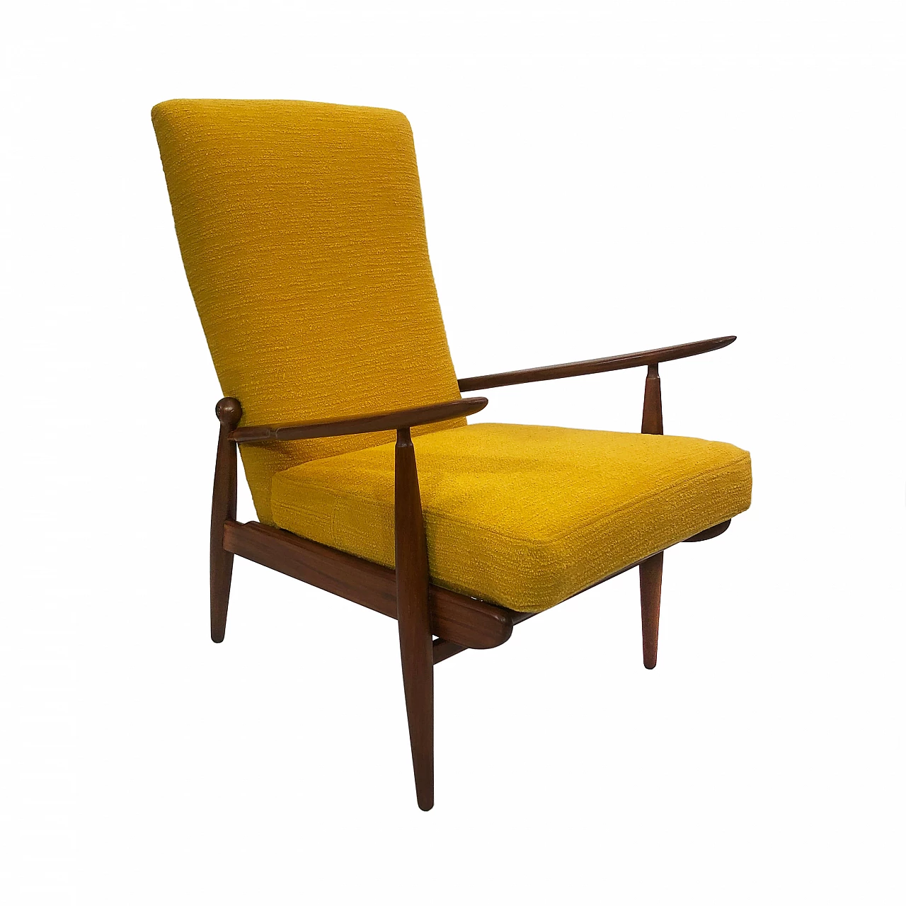 Scandart walnut and bouclé wool armchair, 60s 1245238