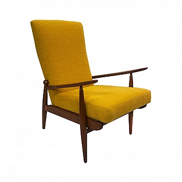 Scandart walnut and bouclé wool armchair, 60s