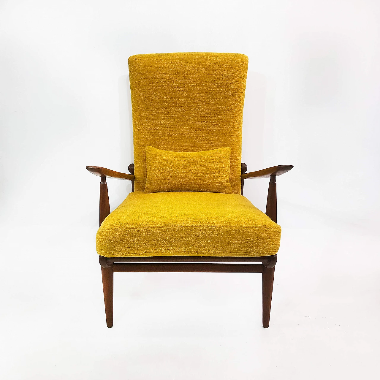 Scandart walnut and bouclé wool armchair, 60s 1245241