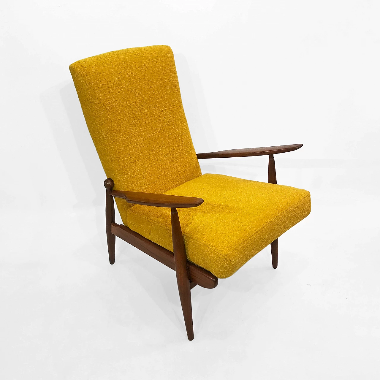 Scandart walnut and bouclé wool armchair, 60s 1245244