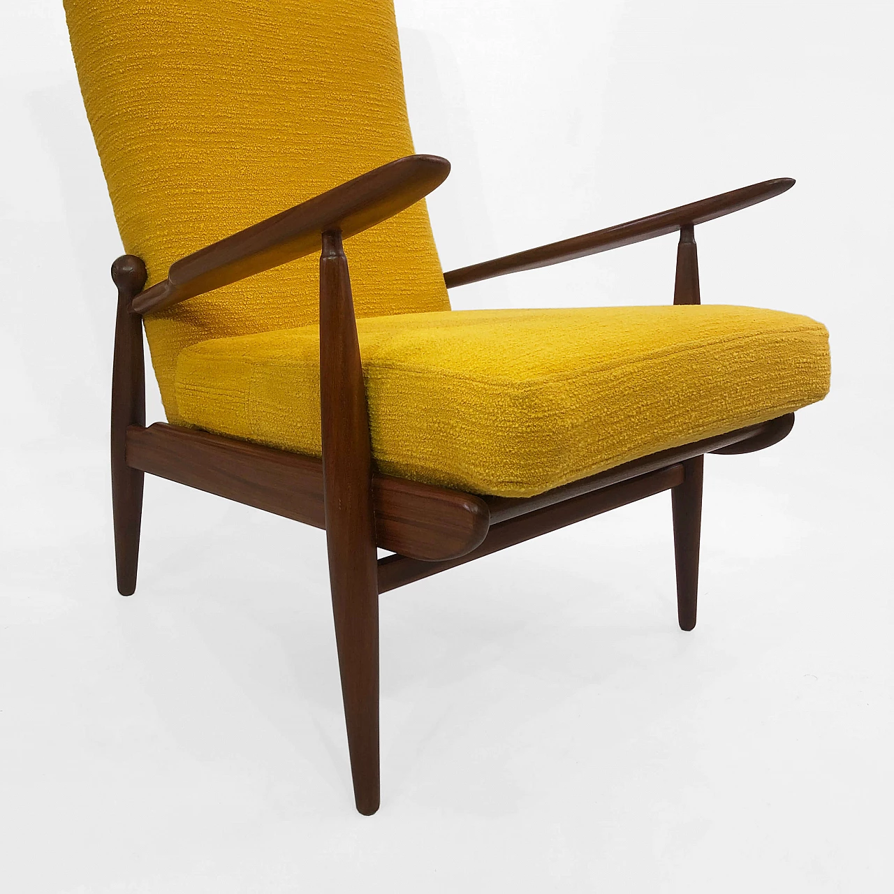 Scandart walnut and bouclé wool armchair, 60s 1245245