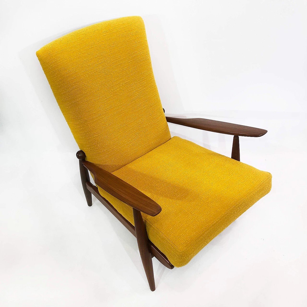 Scandart walnut and bouclé wool armchair, 60s 1245247