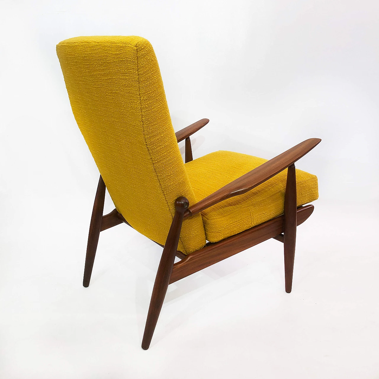 Scandart walnut and bouclé wool armchair, 60s 1245249