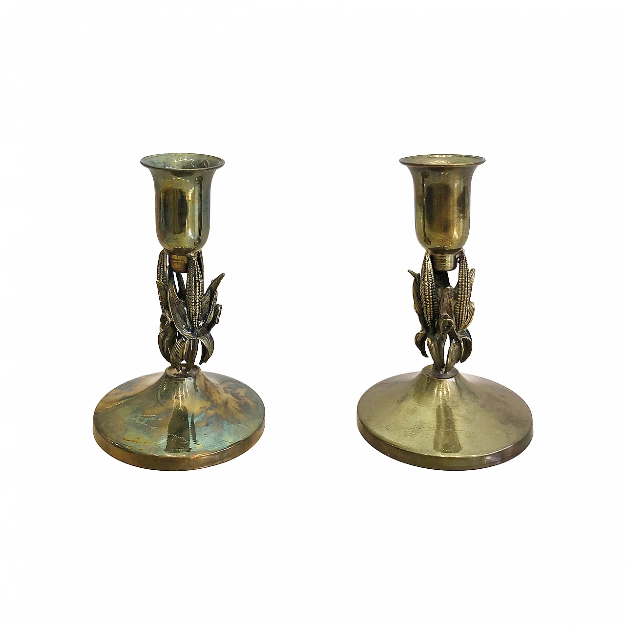 Pair of brass cob candleholders, 70s 1245273