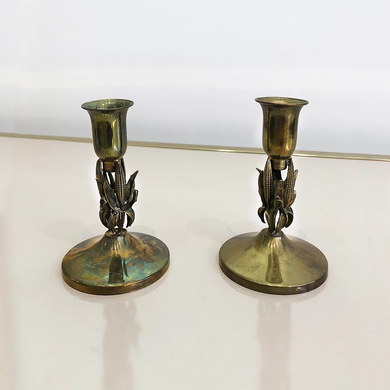 Pair of brass cob candleholders, 70s 1245274