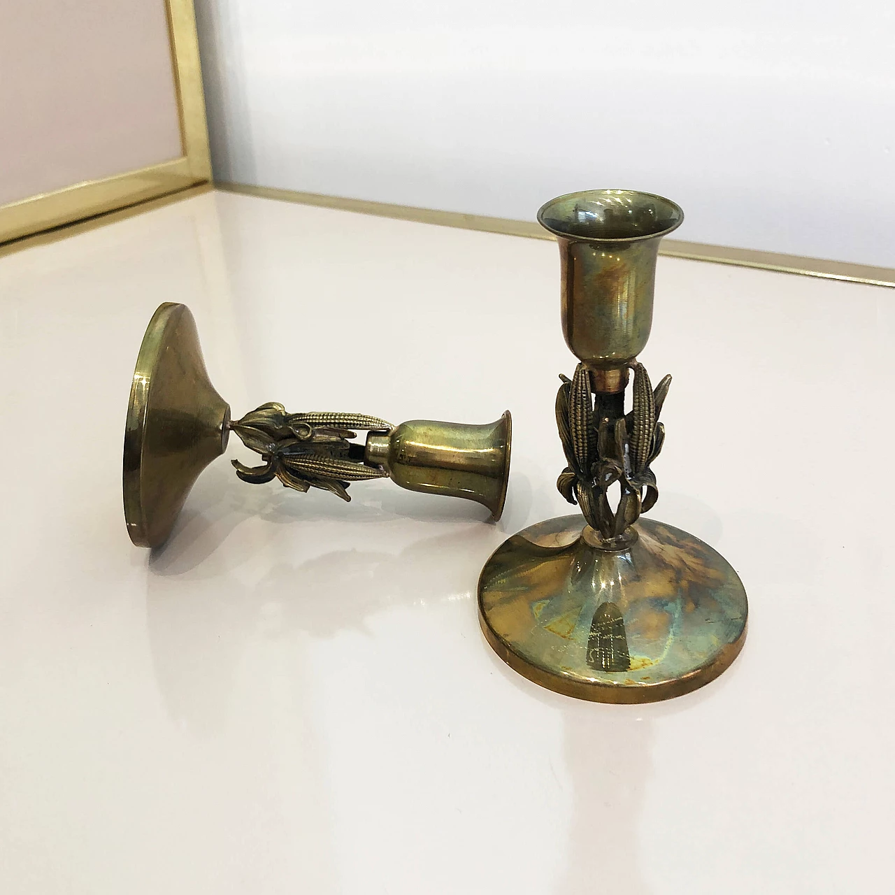 Pair of brass cob candleholders, 70s 1245275