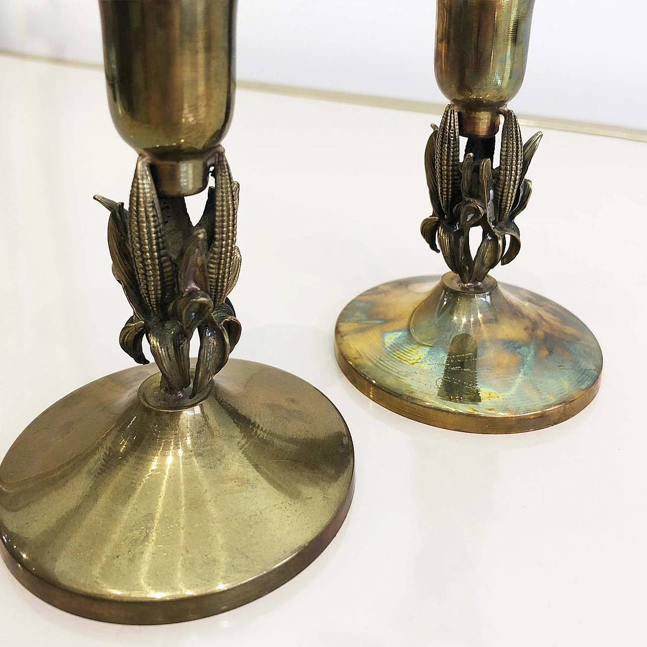 Pair of brass cob candleholders, 70s 1245276