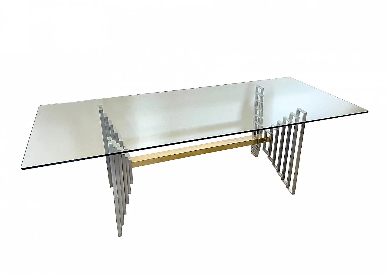 Glass and brass dining table, 70s 1245304