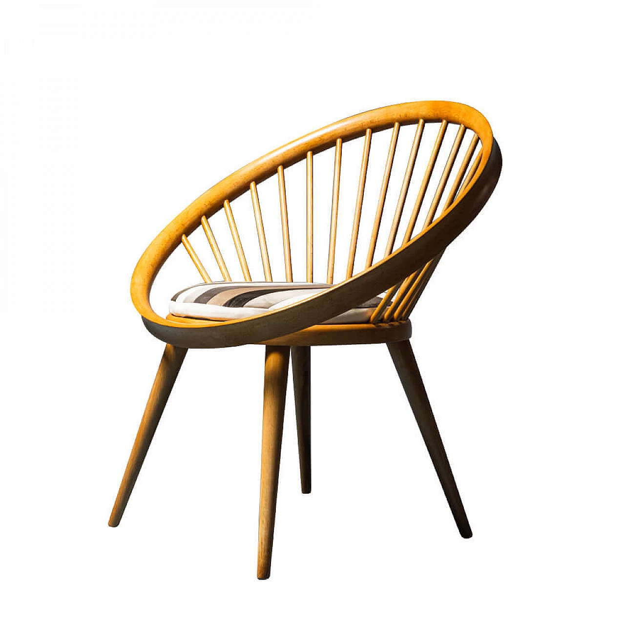 Poltroncina circolare in legno e velluto, anni '60 1245455