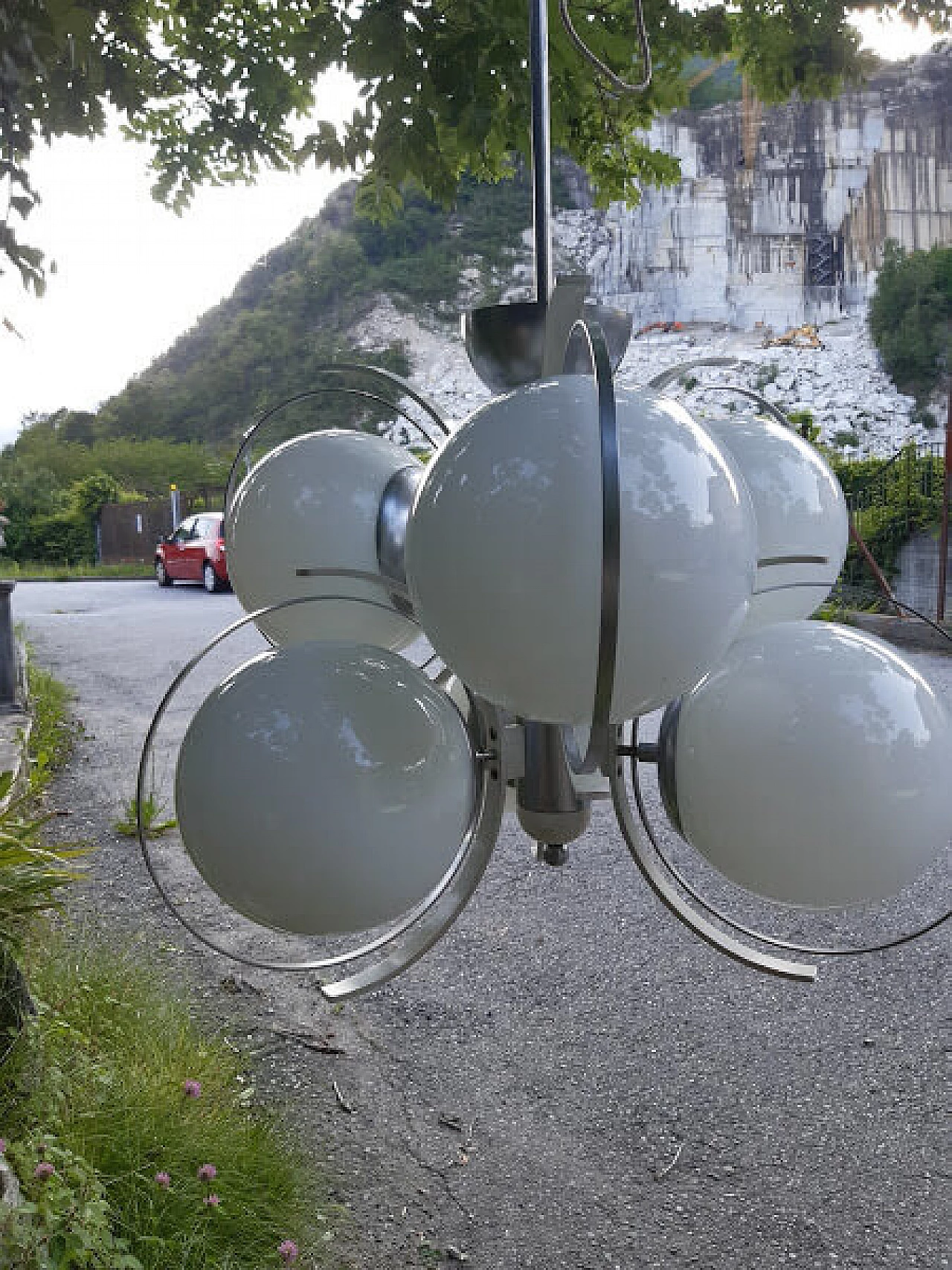 Sputnik chandelier in white glass, 60s 1245534