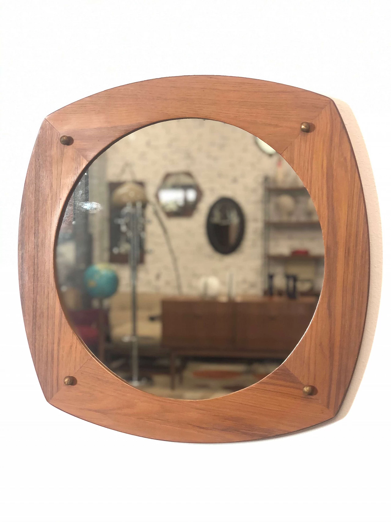 Round mirror with teak veneer, 60s 1245565