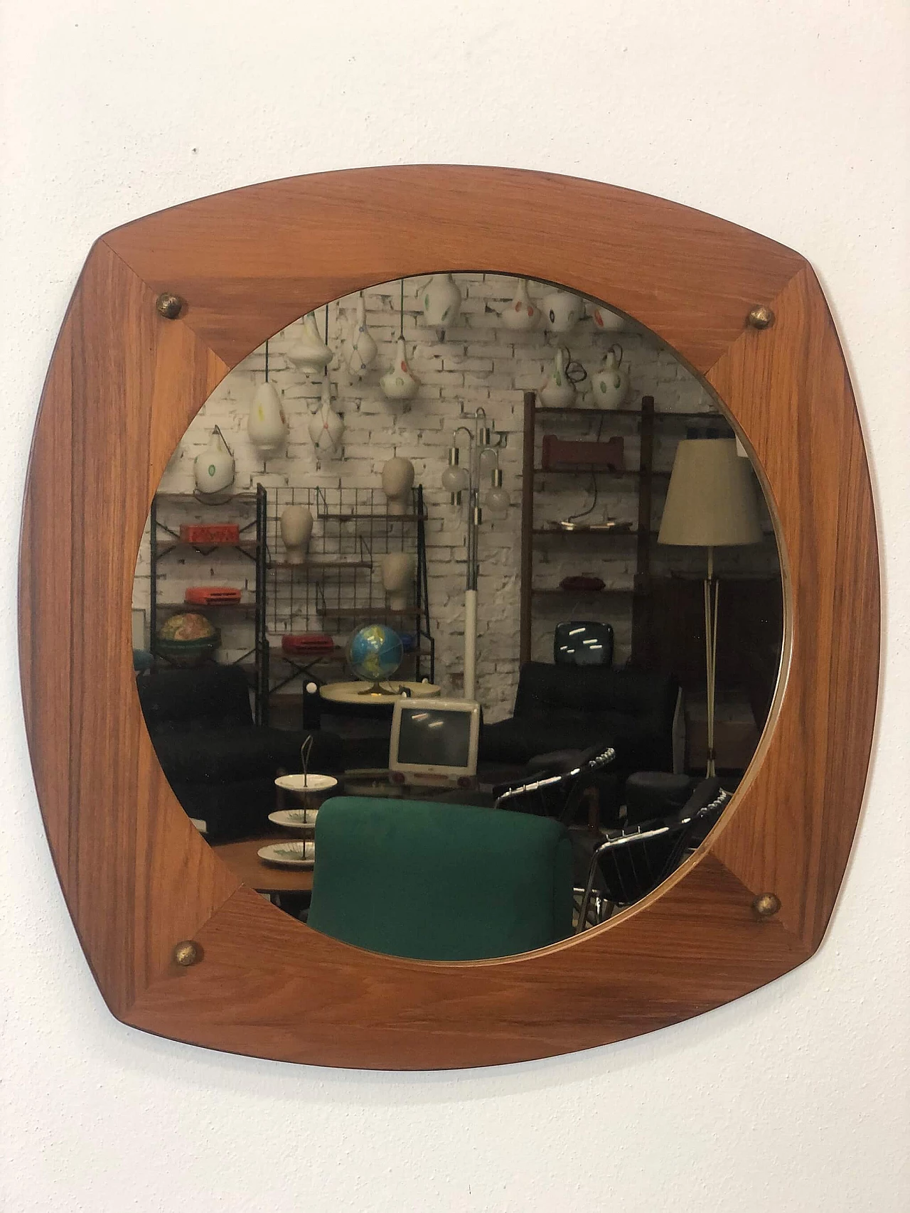 Round mirror with teak veneer, 60s 1245567