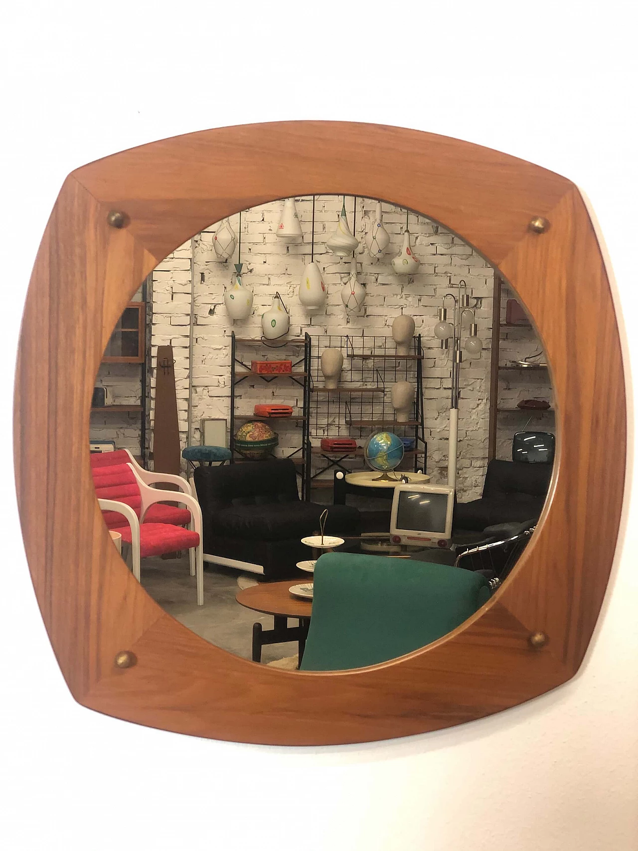 Round mirror with teak veneer, 60s 1245569